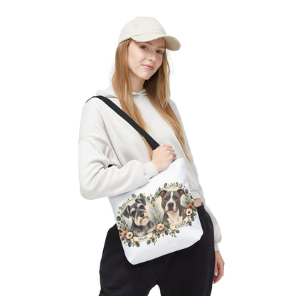 Personalized Pet Portrait Tote Bag — Floral Double Dog Hearts (Chloe & Grace)