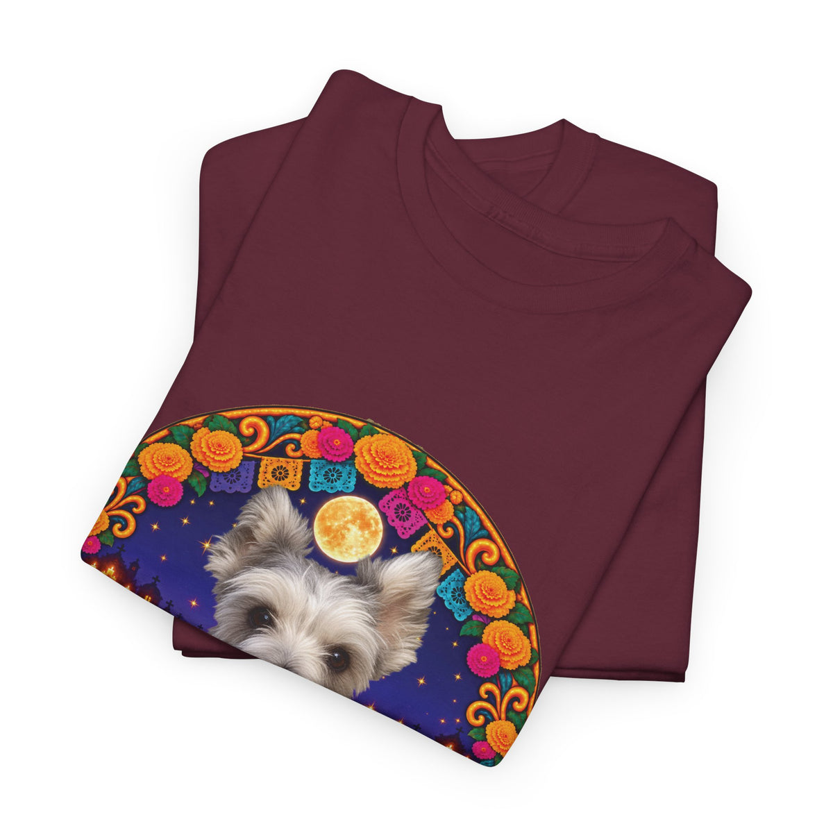 Personalized Dog Portrait T-Shirt – Día de los Muertos Wreath Design with Custom Photo & Name, Matching Pet Memorial Gift
