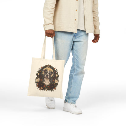 Canvas Tote Bag — Floral Wreath Pitbull Portrait Eco Shopper