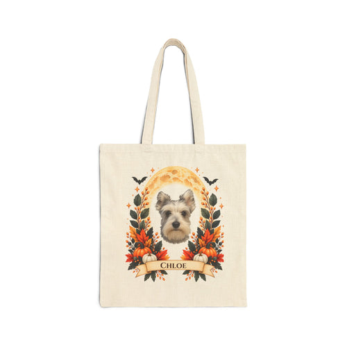 Personalized Dog Portrait Tote Bag — Custom Pet Photo & Name - Floral Fall Design