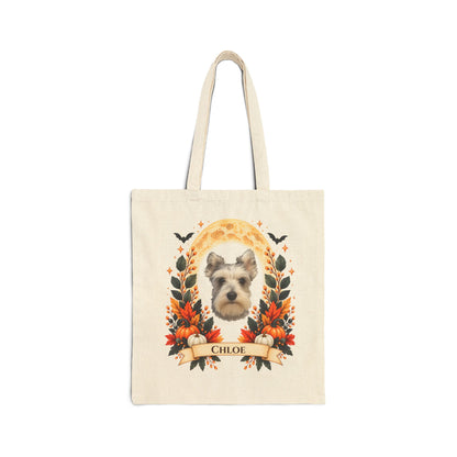 Personalized Dog Portrait Tote Bag — Custom Pet Photo & Name - Floral Fall Design