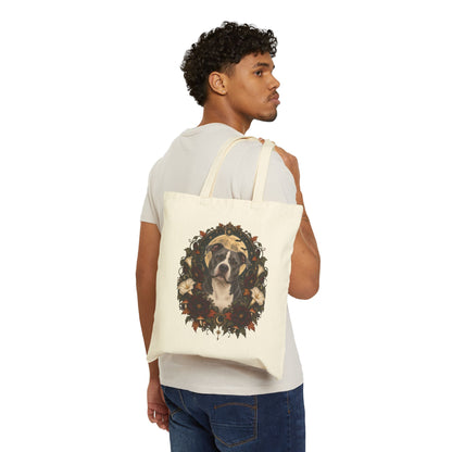 Canvas Tote Bag — Floral Wreath Pitbull Portrait Eco Shopper