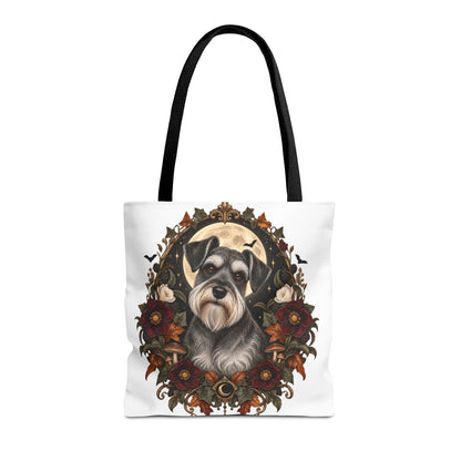 Schnauzer Moon Floral Tote Bag — Autumn Gothic Dog Portrait Tote