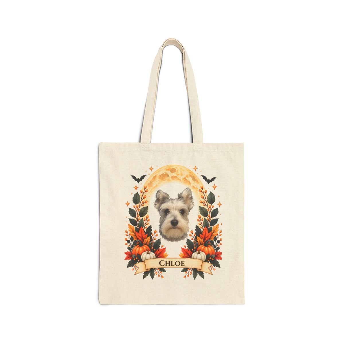 Personalized Dog Portrait Tote Bag — Custom Pet Photo & Name - Floral Fall Design