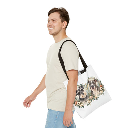 Personalized Pet Portrait Tote Bag — Floral Double Dog Hearts (Chloe & Grace)