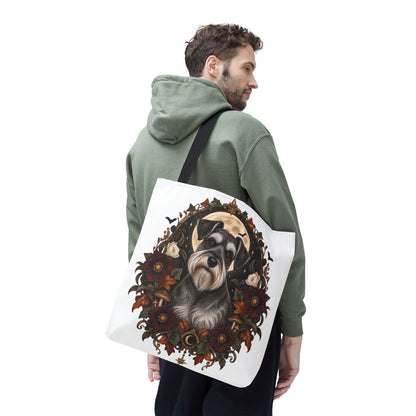 Schnauzer Moon Floral Tote Bag — Autumn Gothic Dog Portrait Tote
