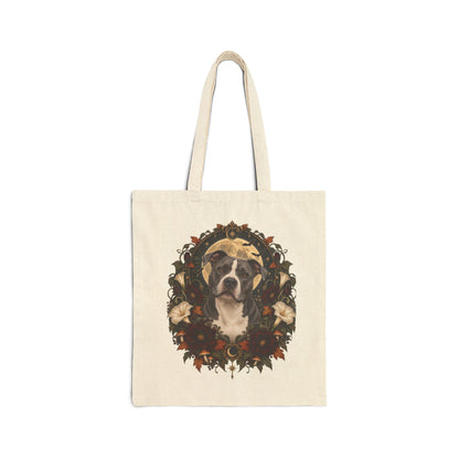 Canvas Tote Bag — Floral Wreath Pitbull Portrait Eco Shopper