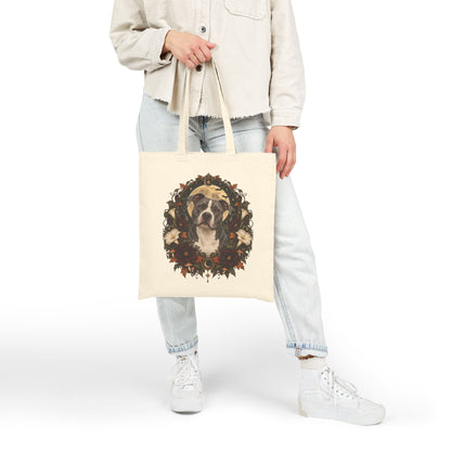 Canvas Tote Bag — Floral Wreath Pitbull Portrait Eco Shopper