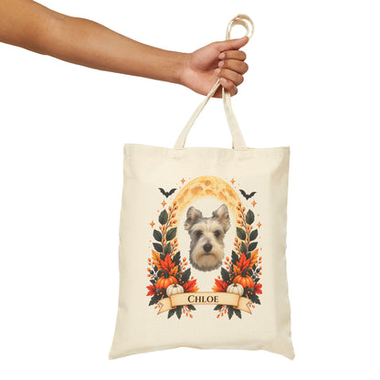 Personalized Dog Portrait Tote Bag — Custom Pet Photo & Name - Floral Fall Design