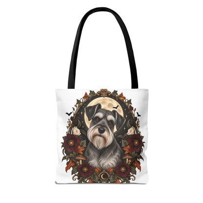 Schnauzer Moon Floral Tote Bag — Autumn Gothic Dog Portrait Tote