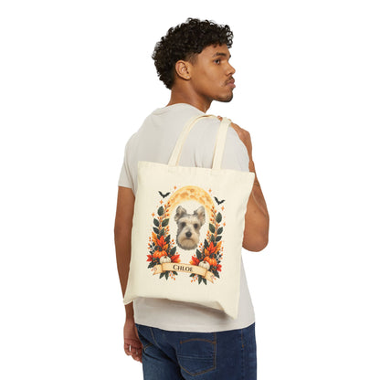 Personalized Dog Portrait Tote Bag — Custom Pet Photo & Name - Floral Fall Design