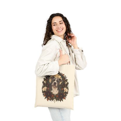 Canvas Tote Bag — Floral Wreath Pitbull Portrait Eco Shopper