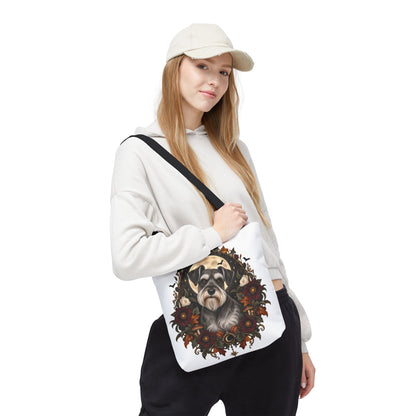 Schnauzer Moon Floral Tote Bag — Autumn Gothic Dog Portrait Tote