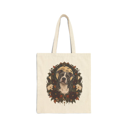 Canvas Tote Bag — Floral Wreath Pitbull Portrait Eco Shopper