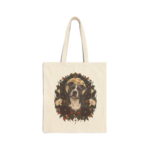 Canvas Tote Bag — Floral Wreath Pitbull Portrait Eco Shopper