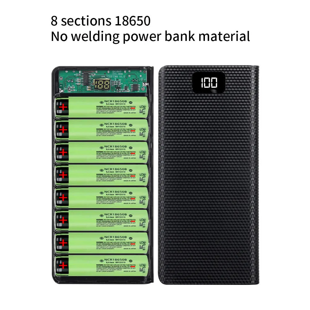 DIY 8*18650 Battery Power Bank A.O Case Charge Storage Box 5V Dual USB Type C Battery Holder Box PD QC3.0 Fast Charge For SmartPhone