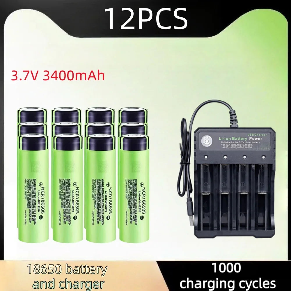 Panasonic 18650 Rechargeable Batteries - Premium 3400mAh (4-20 Pack Options)