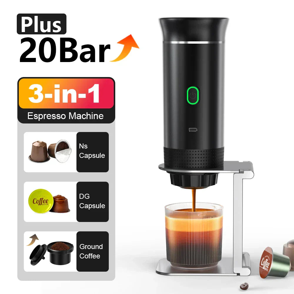 Wireless Electric Portable Espresso Coffee Machine – 3-in-1 for Car, Home & Camping