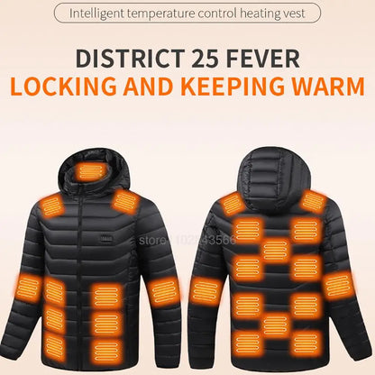 Men Heated Jacket USB Electric Heated Coat - Hunting Hiking Camping Outdoor Skiing (Power Source Sold Separately)