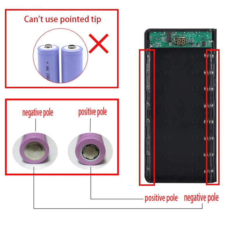 DIY 8*18650 Battery Power Bank A.O Case Charge Storage Box 5V Dual USB Type C Battery Holder Box PD QC3.0 Fast Charge For SmartPhone