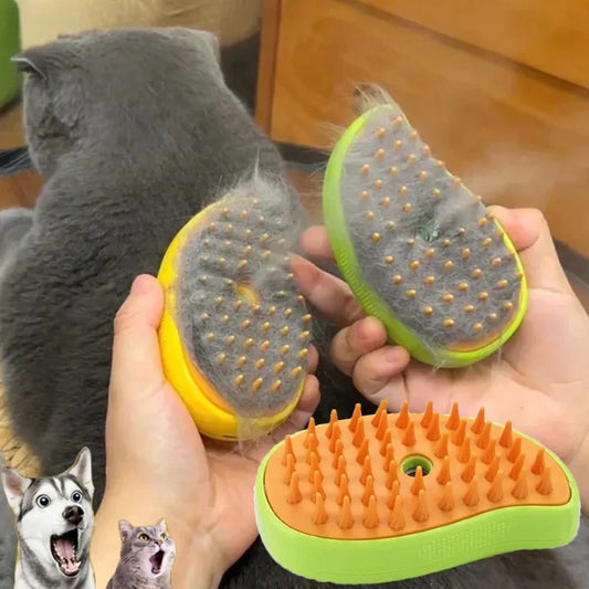 3-in-1 Electric Pet Grooming Steam Brush – Massage, Shedding & Spraying Tool