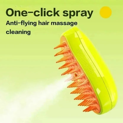 3-in-1 Electric Pet Grooming Steam Brush – Massage, Shedding & Spraying Tool